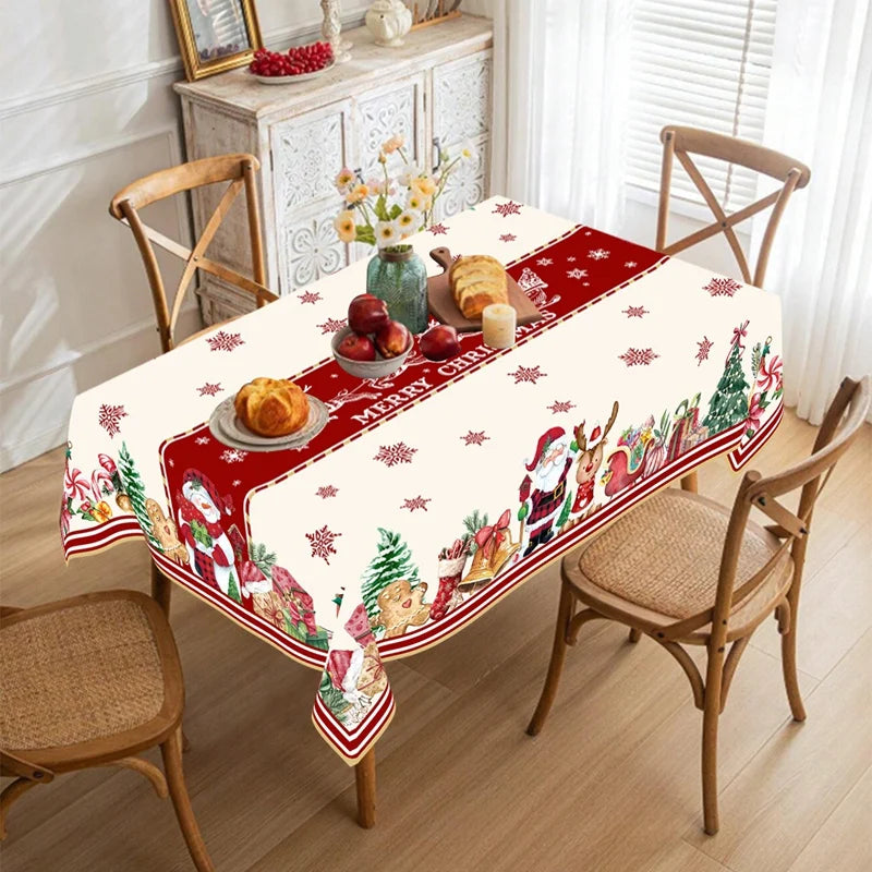 Rustic Christmas Tablecloth Santa Snowman Table Cover Christmas Party Table Decorations for Home Kitchen 2025 Xmas Gifts Navidad