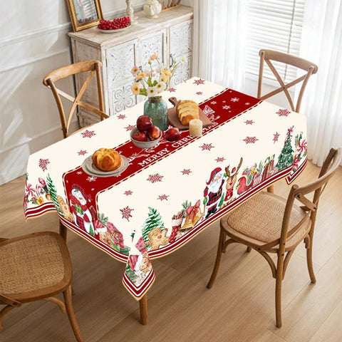 Rustic Christmas Tablecloth Santa Snowman Table Cover Christmas Party Table Decorations for Home Kitchen 2025 Xmas Gifts Navidad