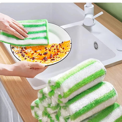 Bamboo Fiber Kitchen Towels, Double-Layer Thick Dish Cloths, Oil-Resistant & Highly Absorbent, Lint-Free Cleaning Rags for Dishe