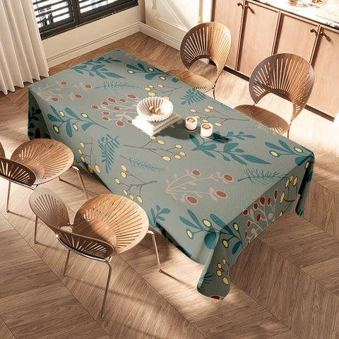Elegant Floral Tablecloth, Green Yellow Leaves Print, Round Dining Cover 4 Seater Set for Kitchen Decoration Home Textiles on Al