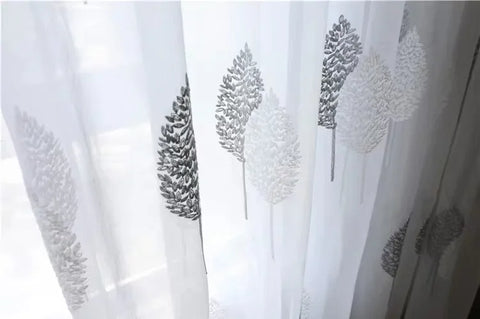 1PC Tree White Sheer Tulle Curtains for Living Room Balcony Bedroom Translucent Modern Embroidered Curtain Gauze Window Screen