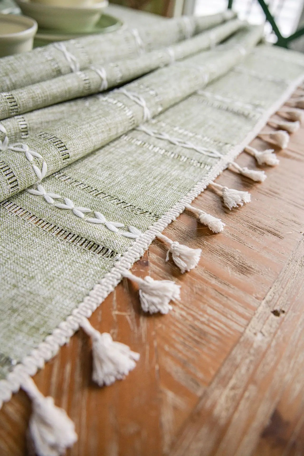 Cotton Linen Stripe Tassel Tablecloth Stain Resistant Dust-Proof Table Cover for Kitchen Dinning Tabletop Decoration Rectangular