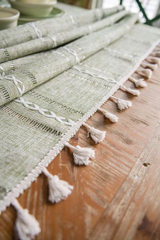 Cotton Linen Stripe Tassel Tablecloth Stain Resistant Dust-Proof Table Cover for Kitchen Dinning Tabletop Decoration Rectangular