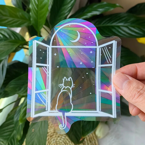 PVC 3D Rainbow Sun Catcher Wall Stickers Cat Bear Spaceship Planet Suncatcher Self Adhesive Window Stickers Room Home Decor