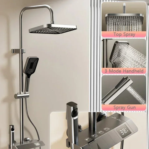 Gray Bathroom Shower Set Piano Key ABS Anti-Rust Shower System Set Wall-Mounted Bathtub Hot and Cold Water Bathroom Accessories