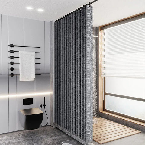 Laminated Imitation Linen Multi-color Large Ring Waterproof Strong Thick Cloth Opaque Shower Curtain, Suitable for Bathroom Use