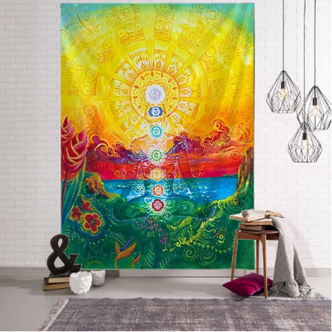 Meditation art tapestry, Buddha statue, chakra, wall hanging, mandala, home, living room, bedroom decoration wall hanging