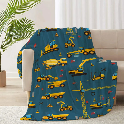 Yellow Construction Truck Blanket Cartoon Tractor Cars Flannel Throw Blankets for All Season Kids Boys Excavator Sofa Blanket
