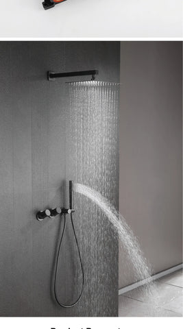 Luxury gun gray brass wall mounted shower system embedded design with 2 handles dual control hot and cold water bathroom faucet