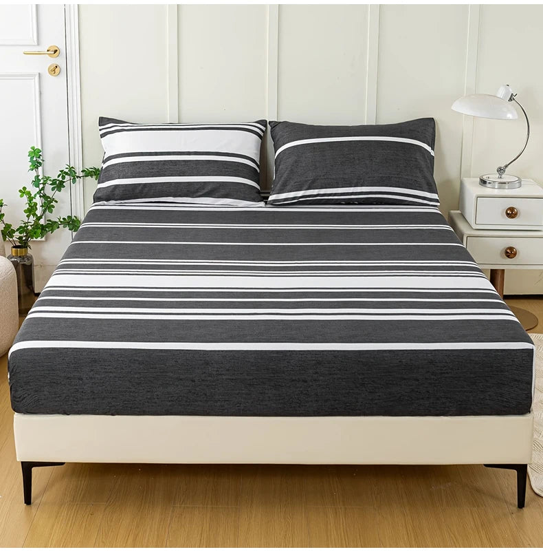 3-Piece Striped Fitted Sheet Set – Luxuriously Soft & Breathable – Includes 1 Fitted Sheet and 2 Pillowcases for Cozy Sleep – Pe