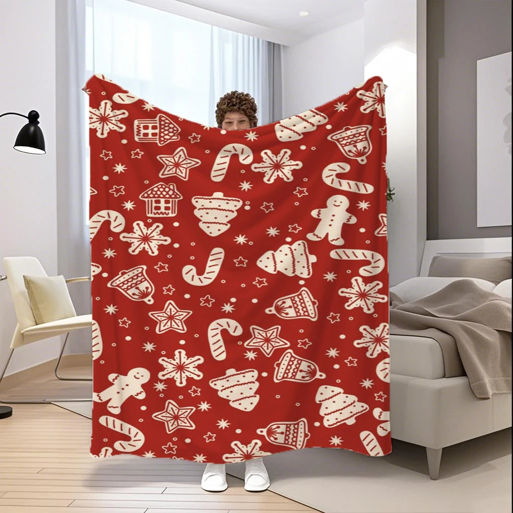 Christmas Pattern Blanket Microfiber Flannel Cover Blanket Bedroom Living Room Sofa Soft And Comfortable Home Decoration
