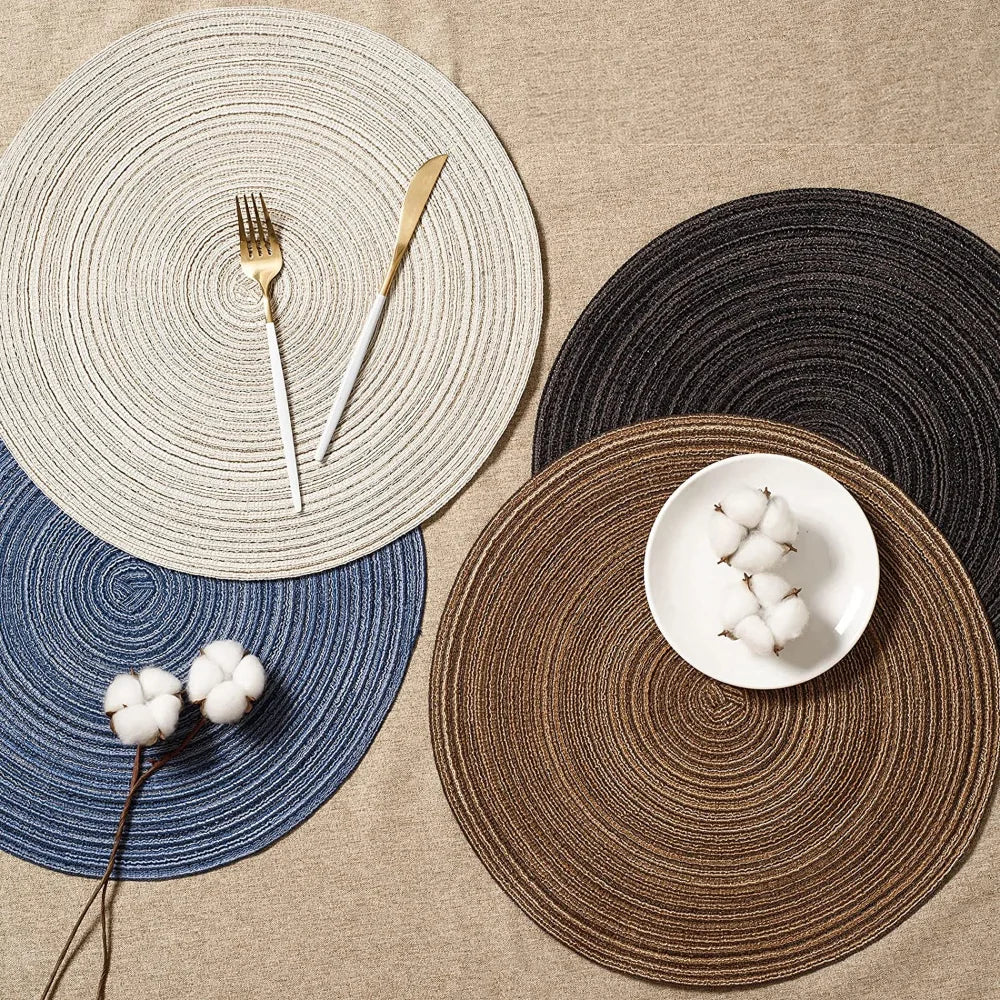 Round Braided Set of 6 Washable Round Placemats for Christmas Kitchen Wedding Dining Table 34cm Woven Heat Resistant Place Mats