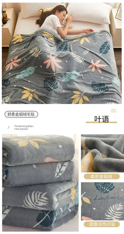 Thin Blanket for Summer Soft Coral Fleece Flannel Blanket for Beds Flower Printed Plaids for Bed Single/Queen/King Size Blanket