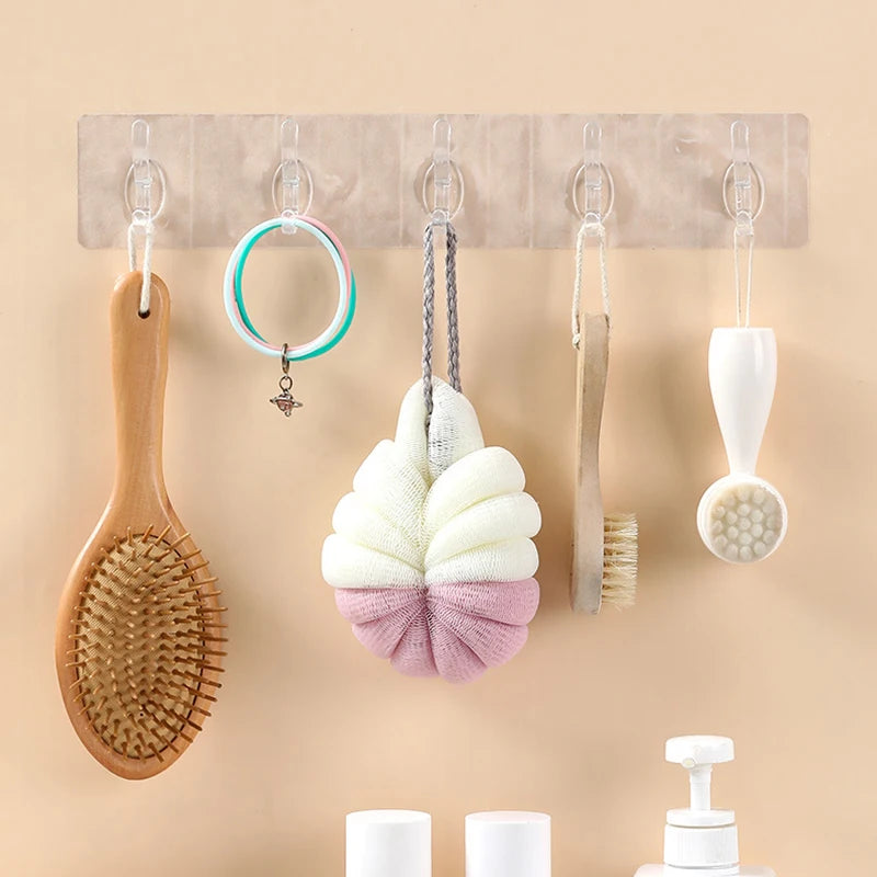 3/6 Hooks Transparent Holder Rack Bathroom Towel Sponge Storage Hanger Living Room Hat Clothes Seamless Hook Organiser