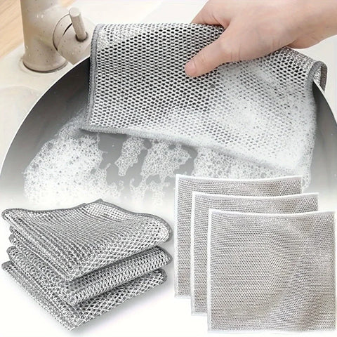 10/20Pcs Non-Scratch Stainless Steel Scrubbing Cloths Reusable Quick-Dry Silvery Kitchen Cleaning Dish Towel Scouring Cloth
