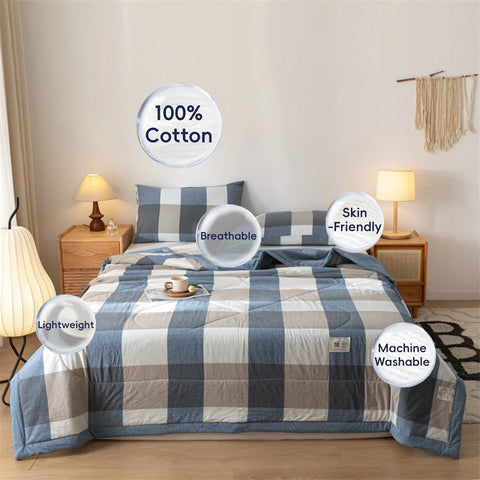 Summer 100% Cotton Thin Quilt Comforter Soft Air Conditioning All Season Quilt/Duvet/Blanket Lightweight Bed Cover Soft Bedding