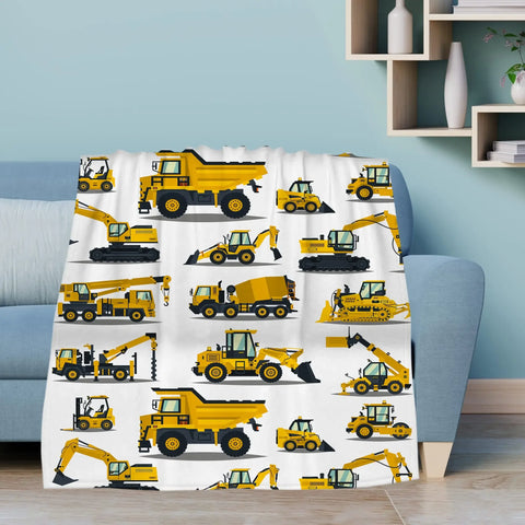 Yellow Construction Truck Blanket Cartoon Tractor Cars Flannel Throw Blankets for All Season Kids Boys Excavator Sofa Blanket