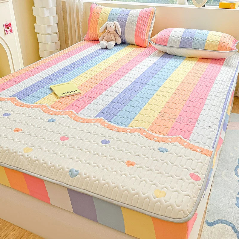 Natural Latex Thicked Summer Cooling Mat for Bed Soft Cool Feeling Fitted Sheet and Pillowcase Matress Cover Grade A Summer Mats