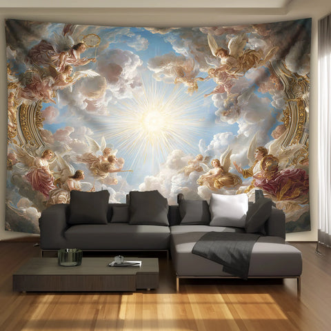 1pc Classic Sun Angel Landscape Tapestry - Polyester fabric, machine washable, suitable for living room, bedroom