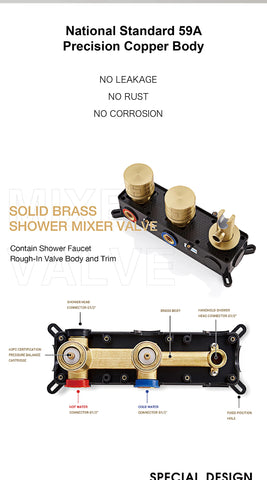 Luxury brass brushed gold wall mounted bathroom faucet with embedded dual handle hot and cold water 2 function bathtub mixer