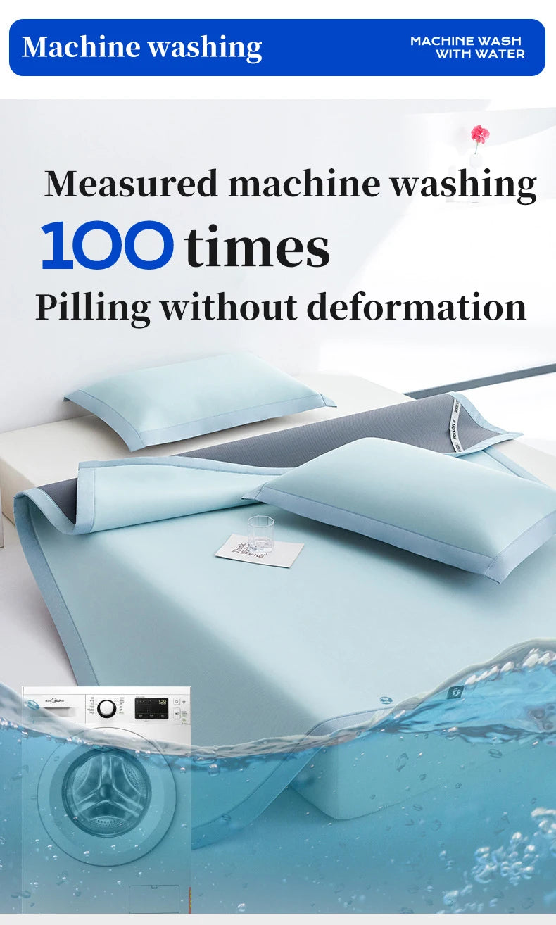 New summer ice silk cool mat bed sheet set, machine washable ice silk cold feeling bed sheet, a mat for sleeping naked in summer
