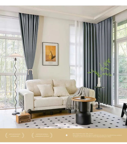 Grey Blackout Curtains Thermal Insulation Cotton Linen Drapes for Bedroom Living Room Sunshade Luxury Custom Window Treatments