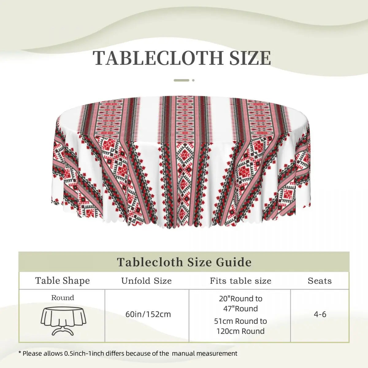 Ukraine Vyshyvanka Embroidery Tablecloth Round Oilproof Bohemian Geometric Table Cover Cloth for Kitchen 60 inches
