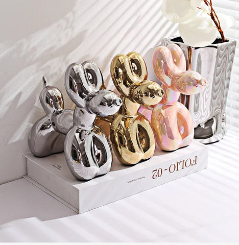 11/21CM Mini Ceramic Balloon Dog Sculpture Abstract Ornament Study Room Statue Home Office Accessories Festival Decoration ﻿