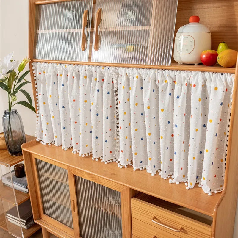 Korean Daisy Curtains Road Pocket Shade Curtain Floral Tassel for Kitchen Bedroom Living Room Bay Window Cabinet Curtain