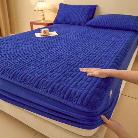 WASART Quilted coral fleece mattress protector cover winter warm elastic fitted sheet couple double bed protection pad 180x200