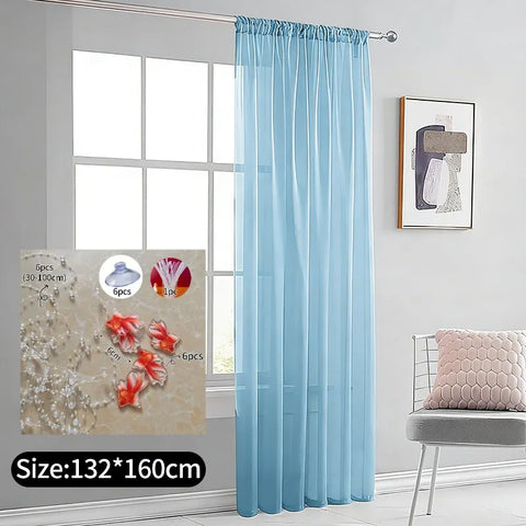 Blue Tulle Curtains DIY Red Fish Hanging Pendant Curtains Decoration Livingroom Partition Curtains Window Curtains for Bedroom