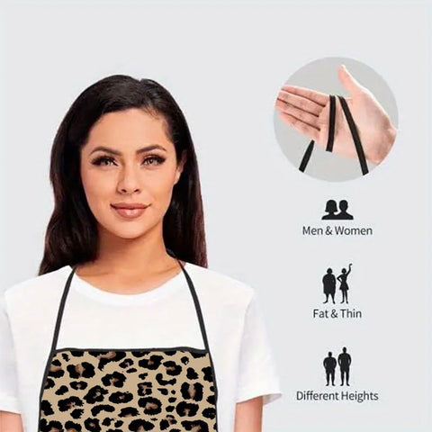 1pc Stylish Leopard Print Sleeveless Polyester Apron for Kitchen, Baking, and Home Decor - Lightweight,Cute Apron