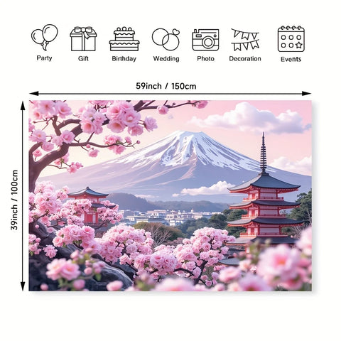 1 Piece Japanese Cherry Blossom & Fuji Mountain Tapestry - Polyester Material, Ideal for Living Room & Bedroom Decoration