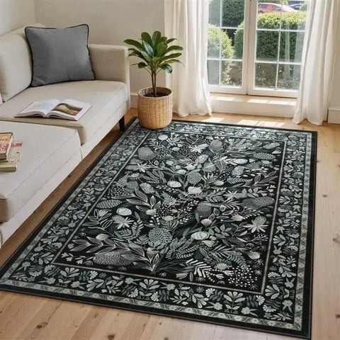 VIKAMA Flannel Carpet Scandinavian Living Room Mat Bedroom Bedside Rug Flower Rug Large Rug Non-slip Washable Mat Home Decor