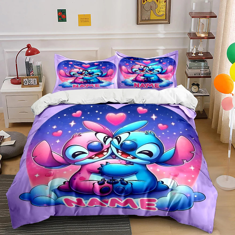 Personalized Name Custom Disney Stitch Printed Cartoon Bedding Set Duvet Cover Adult Kids Birthday Gift Full Size Luxury Gift