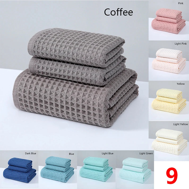 YIANSHU Waffle Towels Set Premium Cotton Bath Towel & Hand Towel Ultra Absorbent Soft Lint Free Quick Dry Lightweight Bath Sheet
