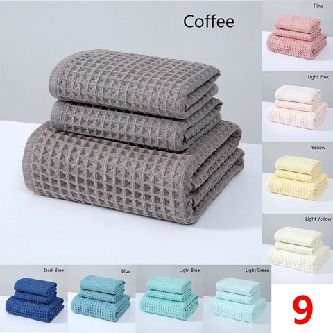 YIANSHU Waffle Towels Set Premium Cotton Bath Towel & Hand Towel Ultra Absorbent Soft Lint Free Quick Dry Lightweight Bath Sheet