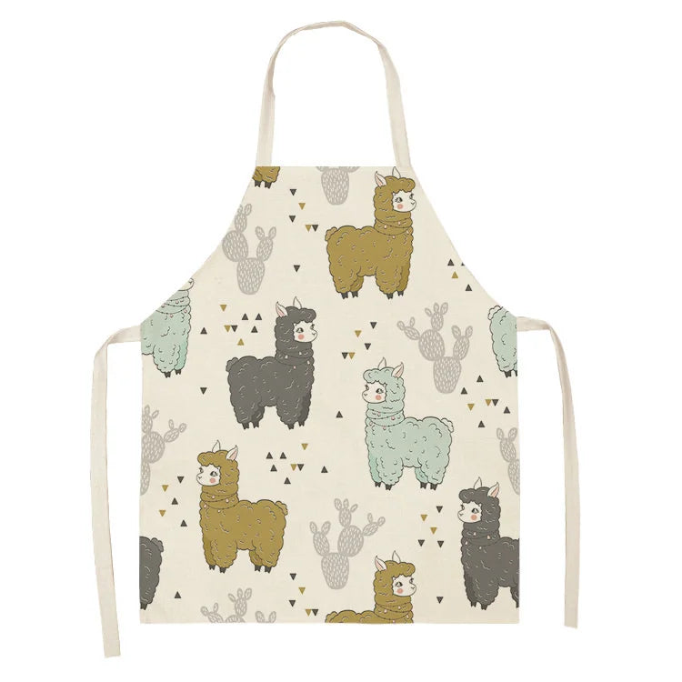 Alpaca Llama Cactus Printed Cotton Linen Sleeveless Aprons Kitchen Women Pinafore Home Cooking Baking Waist Bib Fartuchy Tablier
