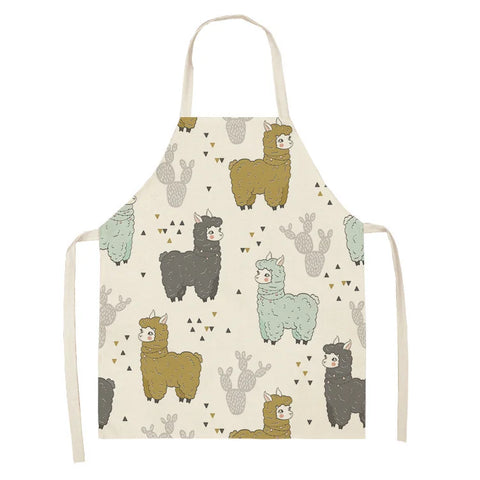 Alpaca Llama Cactus Printed Cotton Linen Sleeveless Aprons Kitchen Women Pinafore Home Cooking Baking Waist Bib Fartuchy Tablier