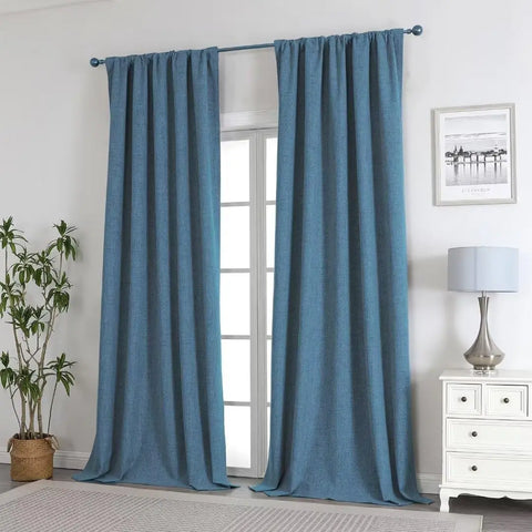 350m Height Solid Color Living Room Curtains 100% Blackout For Faux Linen Bedroom High Ceiling Window Curtain
