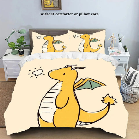 Pokemons Cartoon Anime Bedding Set Kawaii Pikachu Gengar Eevee Charizard Quilt Duvet Cover Children's Set Room Decoration Gift