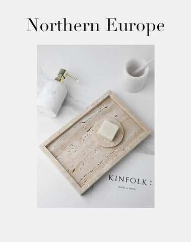 Minimalism Marble Tray for Perfume Candles Jewelry Travertine Stone Vanity Tray for Dresser Countertop Coffee Table Serving