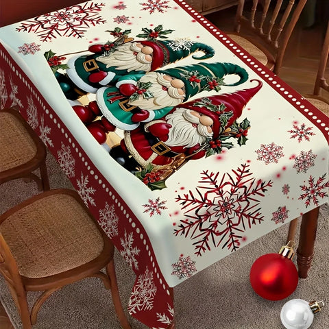 Merry Christmas Gnomes Snowflakes Tablecloth for Table Decor Winter Xmas Berries Kitchen Dining Table Cloth Navidad Decorations