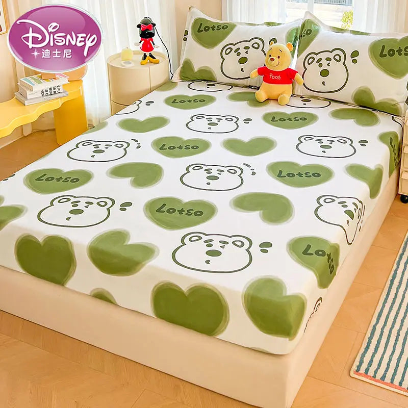 Disney Stitch Bed Mattress Cover Kawaii Cartoon Minnie Pooh Bear Lotso Bed Linen Fitted Sheet For Kids Adult Single Queen Size