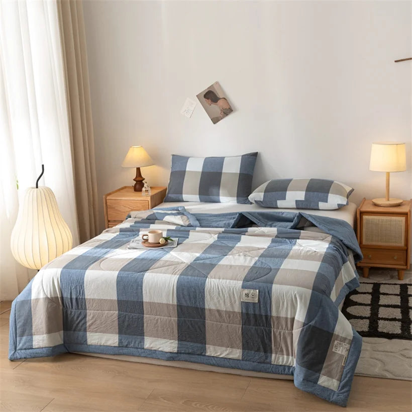 Summer 100% Cotton Thin Quilt Comforter Soft Air Conditioning All Season Quilt/Duvet/Blanket Lightweight Bed Cover Soft Bedding