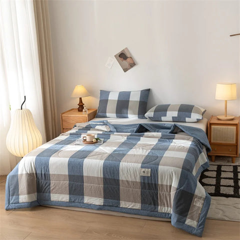 Summer 100% Cotton Thin Quilt Comforter Soft Air Conditioning All Season Quilt/Duvet/Blanket Lightweight Bed Cover Soft Bedding