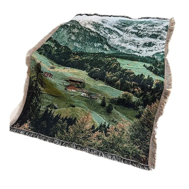 Snow Mountain Forest Cotton Thread Woven Tapestry Bedroom Decorative Hanging Cloth Cabinet Cover Towel Atmosphere Arrangement