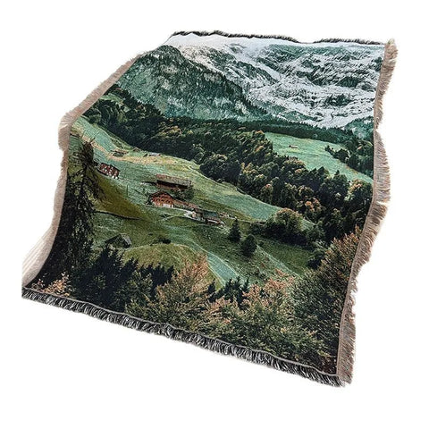 Snow Mountain Forest Cotton Thread Woven Tapestry Bedroom Decorative Hanging Cloth Cabinet Cover Towel Atmosphere Arrangement