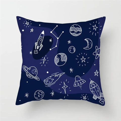 Cartoon Astronaut Rocket Spaceship Sofa Home Bedroom Decoration Pillowcase Kids Room  Space Theme Cushion Cover