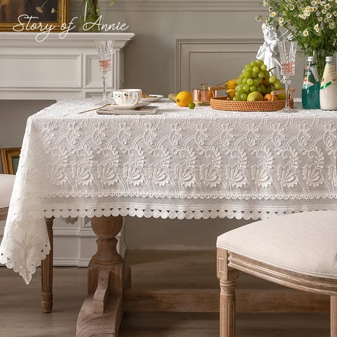 Luxury Lace Tablecloth Party Table Cloth American White Embroider Table Decoration for Living Room Bedroom Table Cover